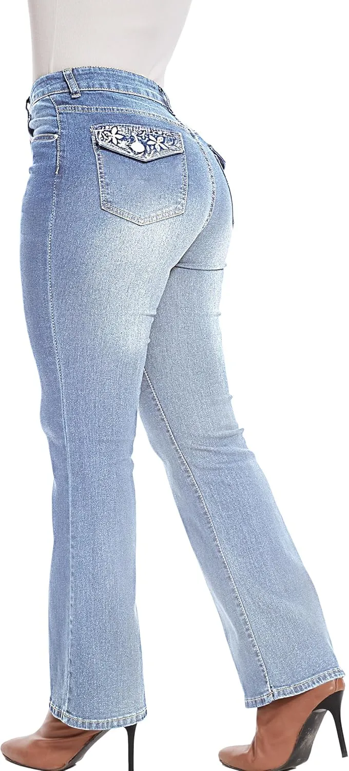 Women Butt Lifting Jeans - Stretch Denim Mid Rise Pants With Tummy Control
