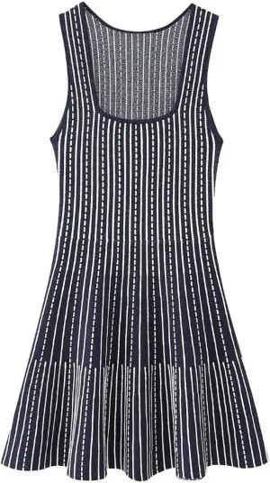 Women O Neck Sleeveless Striped Patchwork Slim Mini Dress Female Chic Vest