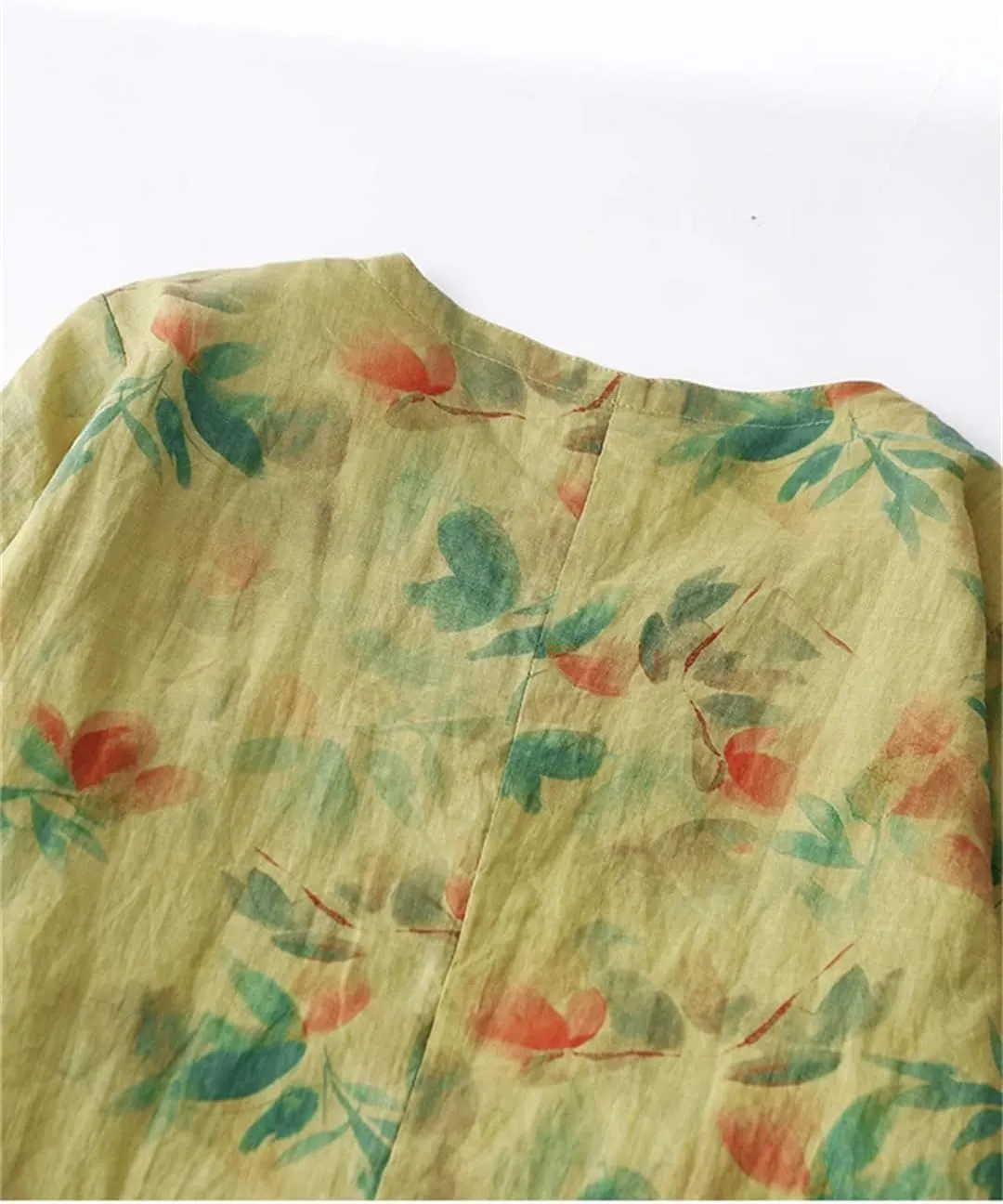 Women Print Floral Vintage Dresses V-Neck Midi Casual Long Thin A-Line Dress