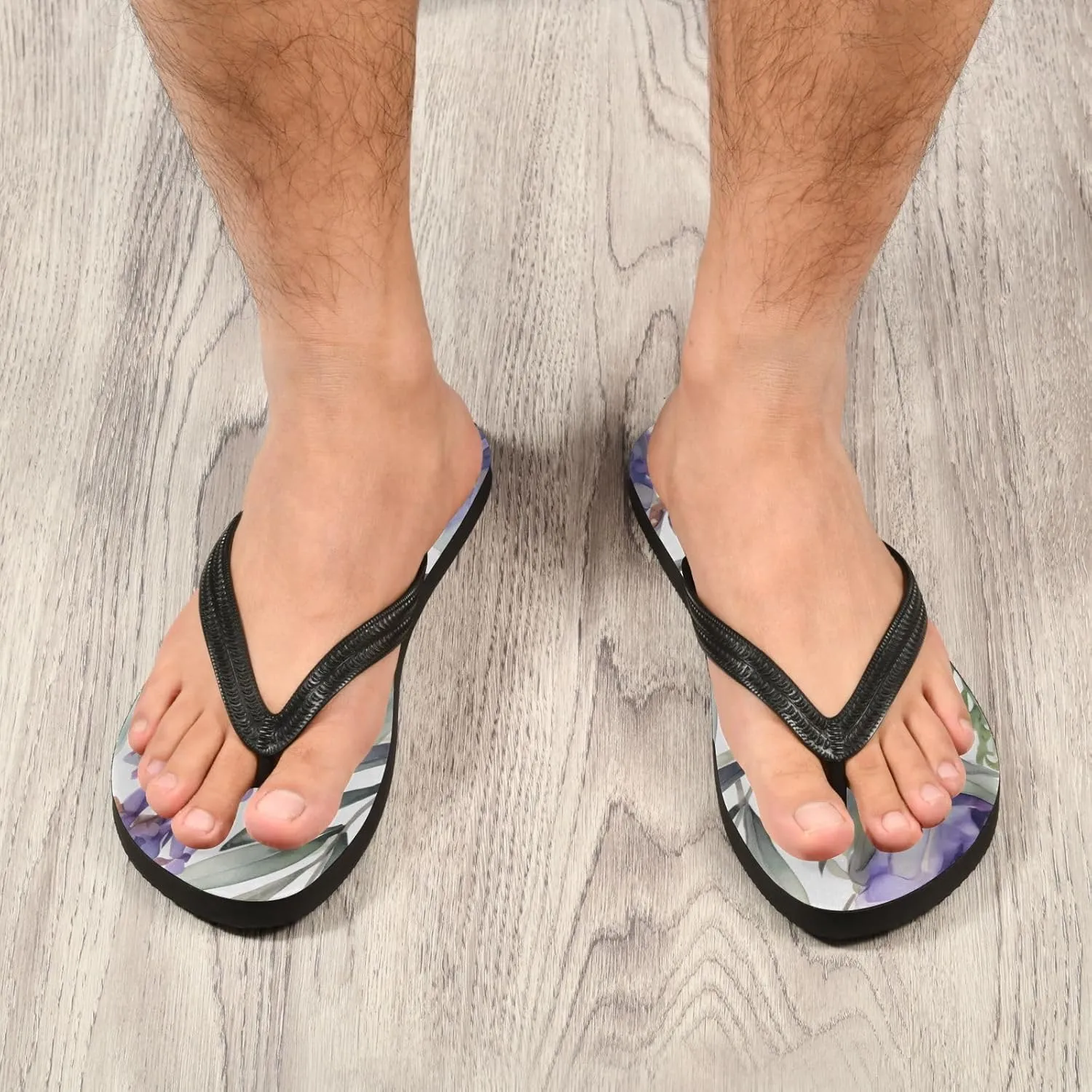 Women's Flip Flop Sandals Casual Summer Sandal, Mens Flip Flops for Beach Outdoor-Watercolor Lavenders Print