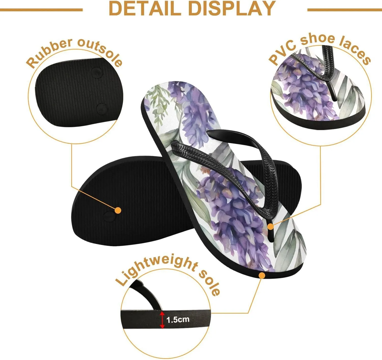 Women's Flip Flop Sandals Casual Summer Sandal, Mens Flip Flops for Beach Outdoor-Watercolor Lavenders Print