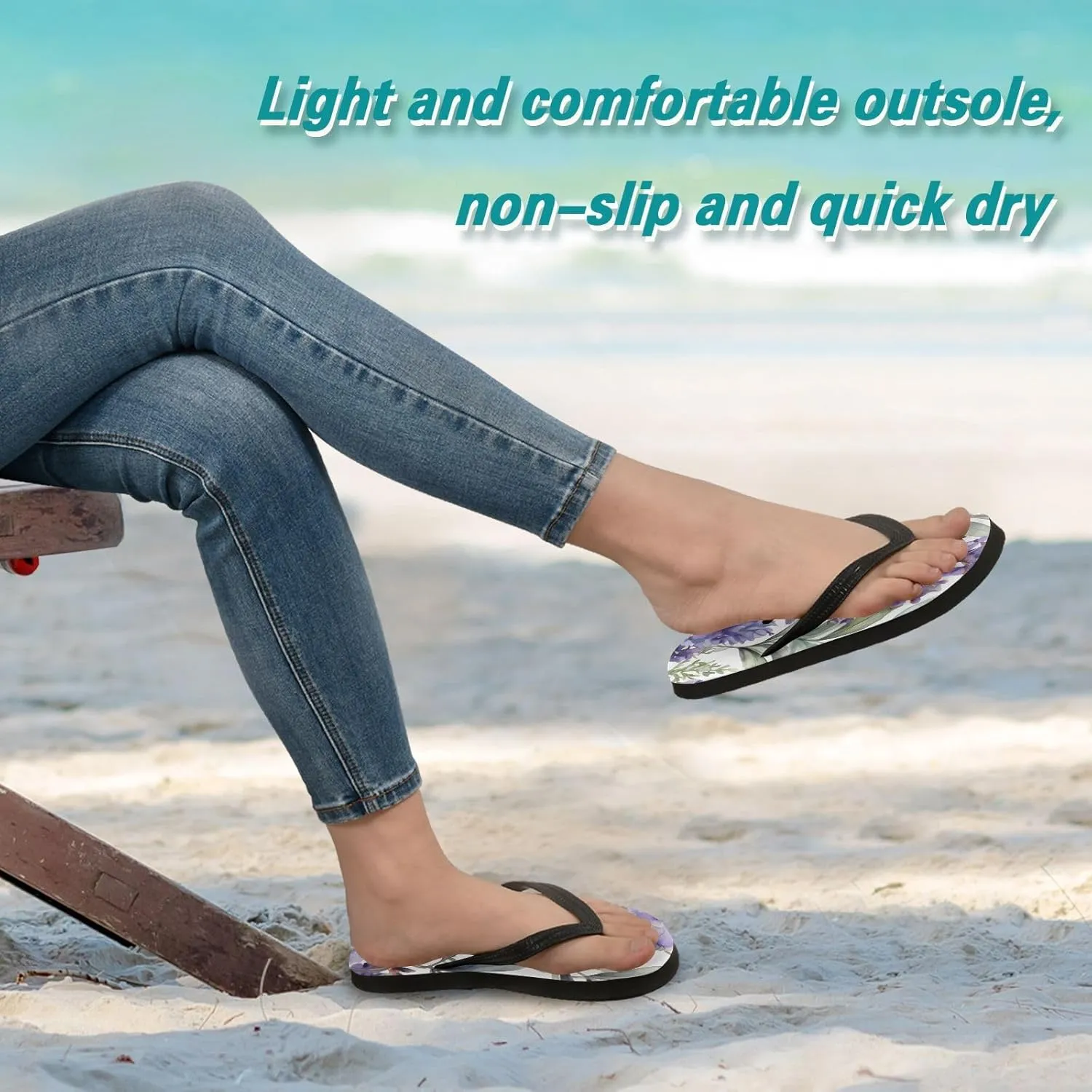 Women's Flip Flop Sandals Casual Summer Sandal, Mens Flip Flops for Beach Outdoor-Watercolor Lavenders Print