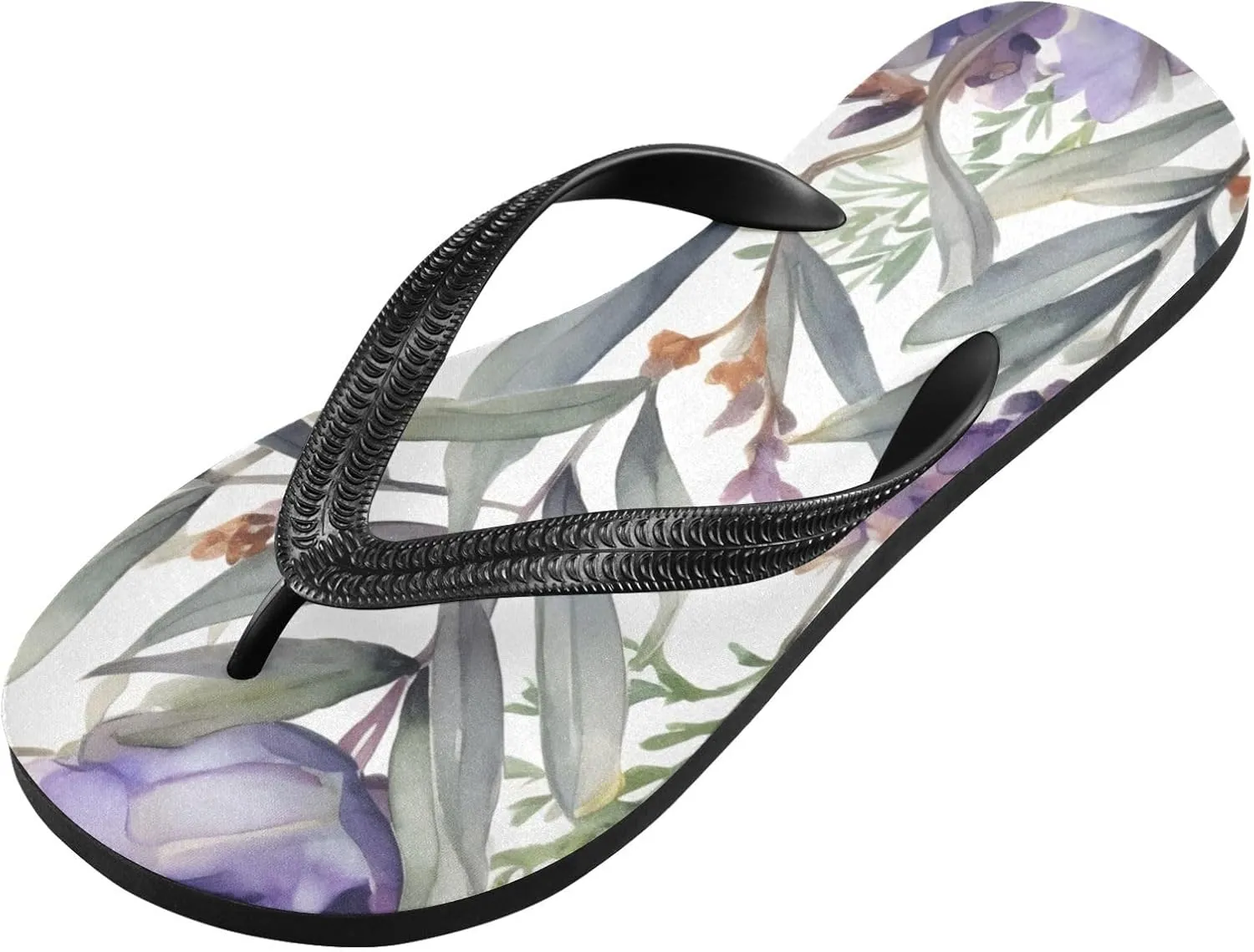 Women's Flip Flop Sandals Casual Summer Sandal, Mens Flip Flops for Beach Outdoor-Watercolor Lavenders Print