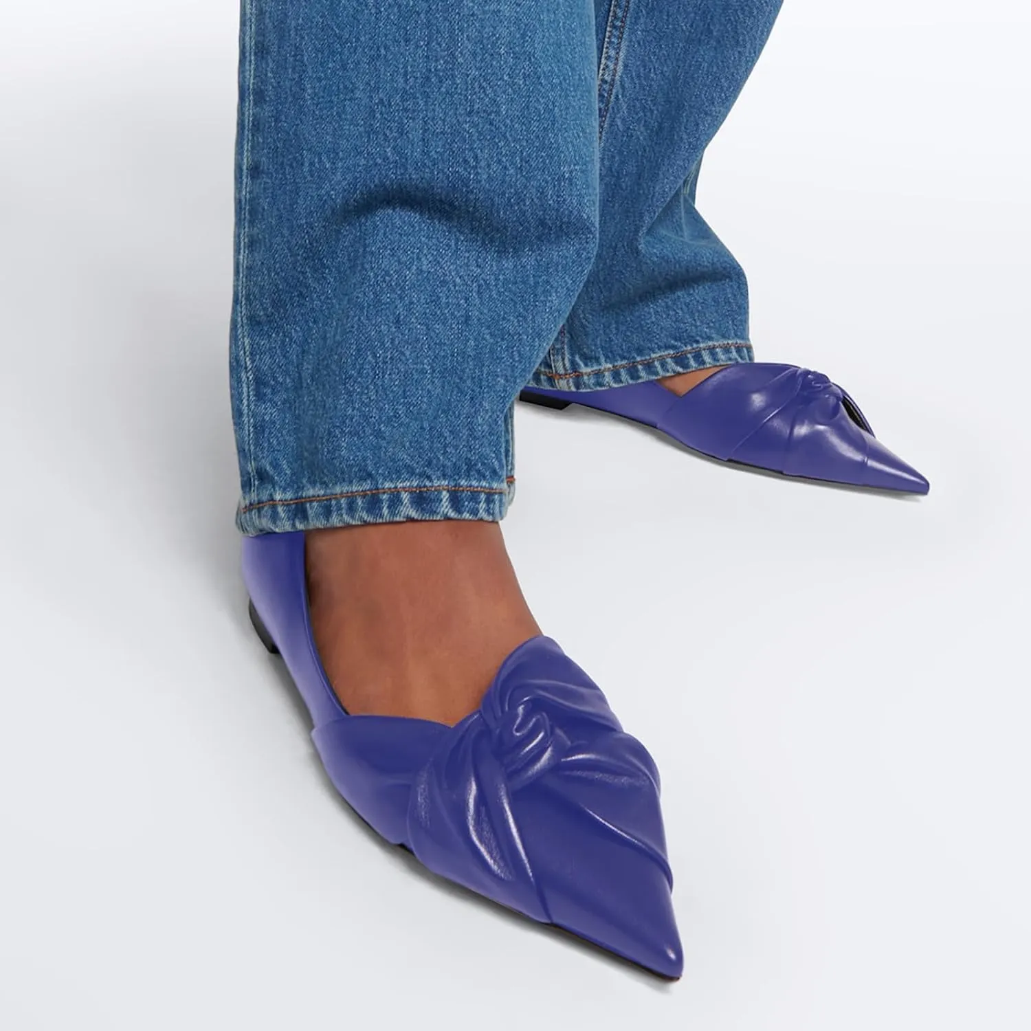 Women's Pointed Toe Slip On Ruched Knot Ballet Flats Fashion Casual Walking Office Flats Closed Toe Knotted Flat Shoes Dressy Chic Comfortable Shoes
