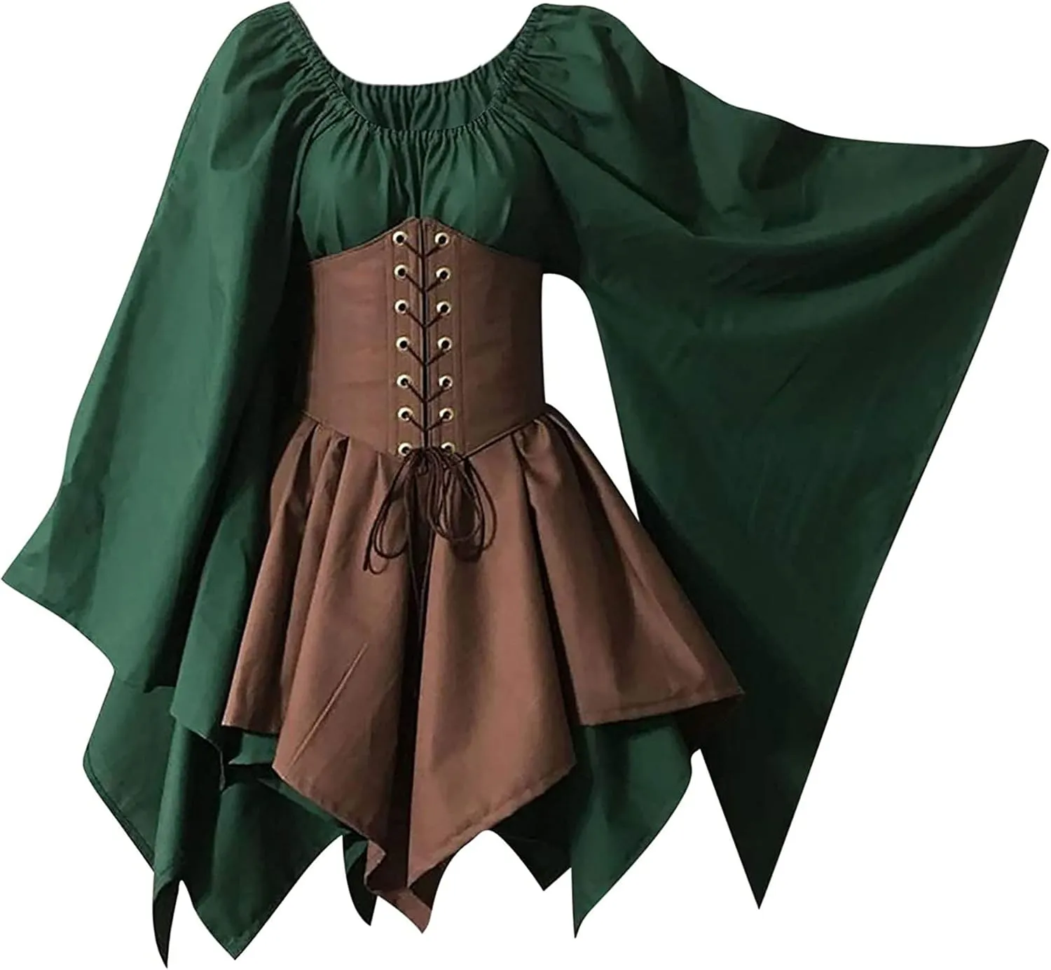 Women's Renaissance Medieval Dress Plus Size Flare Sleeve with Corset Halloween Victorian Dress