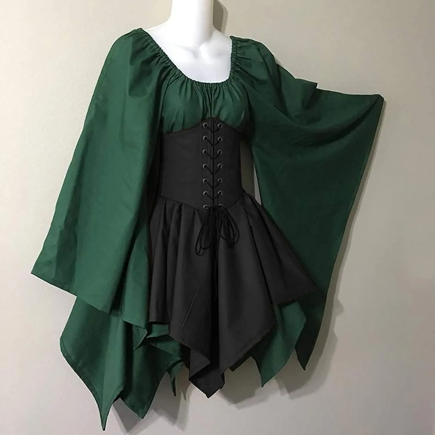 Women's Renaissance Medieval Dress Plus Size Flare Sleeve with Corset Halloween Victorian Dress