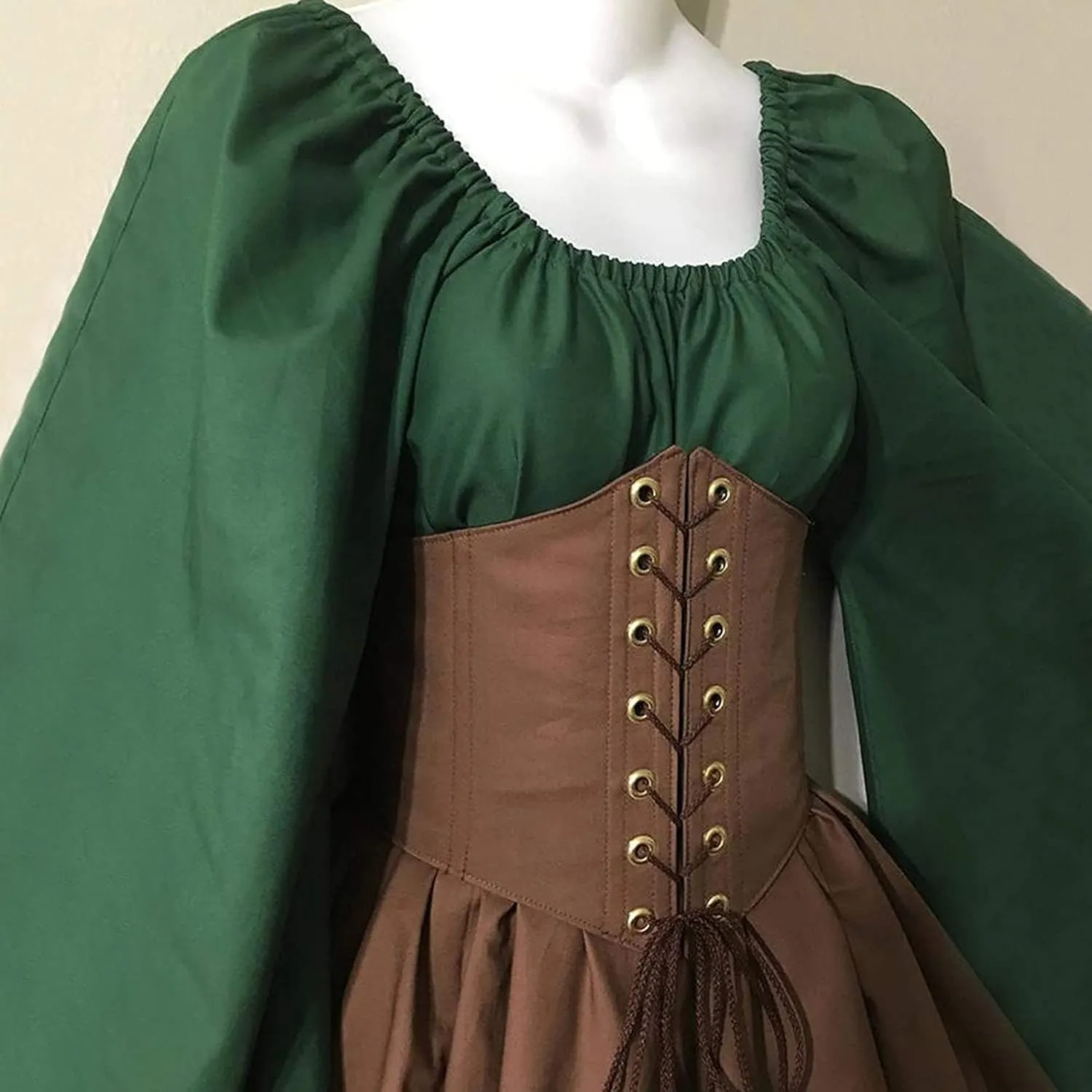 Women's Renaissance Medieval Dress Plus Size Flare Sleeve with Corset Halloween Victorian Dress