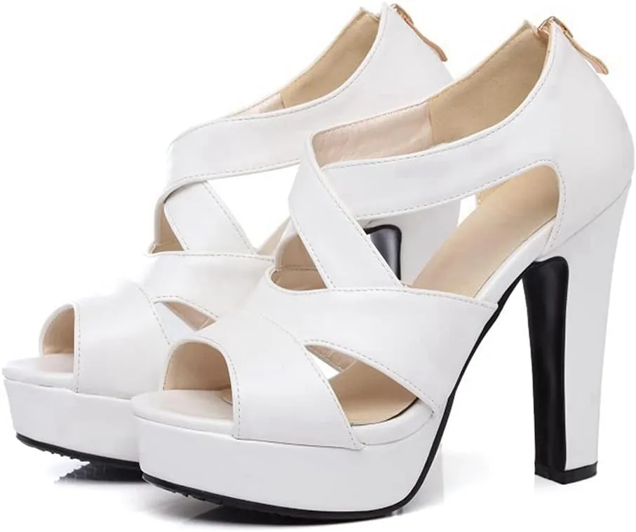 Women's Sexy Peep Toe Platform High Heel Sandals Crisscross Strappy Zip Chunky Block Heeled Sandal