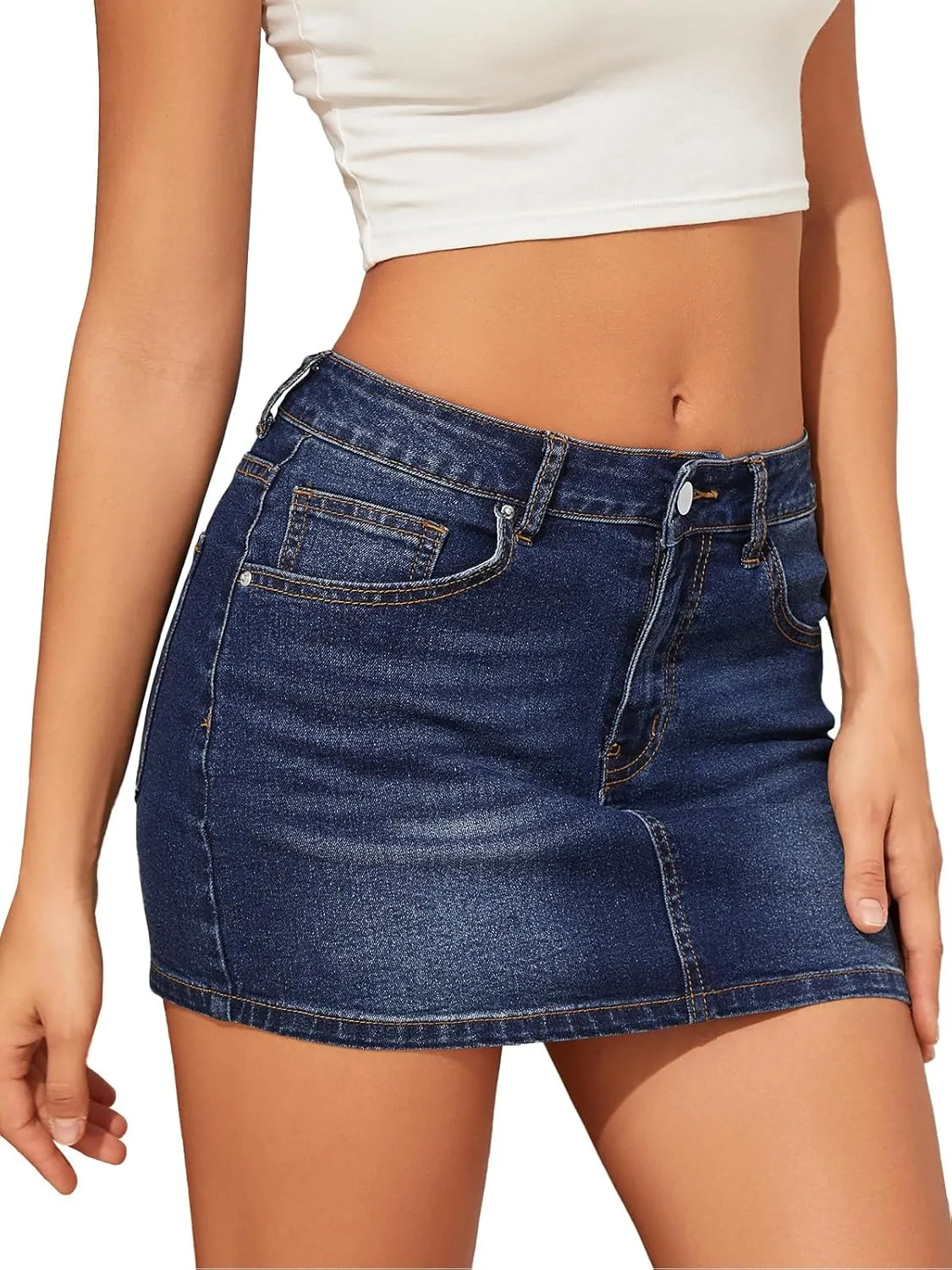 Women's Trendy Jean Skirts 2025 Low Waisted Y2K Style Stretch Denim Skort Sexy Mini Jean Skirt with Pockets